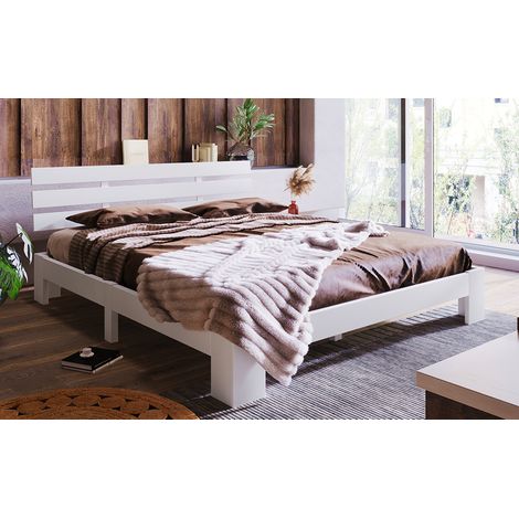 Lit double en bois avec cadre de lit avec cadre à lattes - 200 x 140 cm Bois massif Lit double solide peut être utilisé comme lit en pin (1/5)