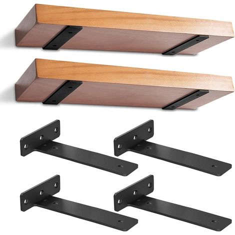 4 Pièces Support étagère, Acier, Charge lourde 70 kg, Invisible, Noir, 30 cm, Salon Cuisine Bureau (1/5)