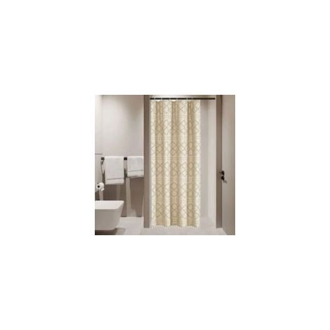 Ensemble de rideaux de douche multicolores à motif losanges bohème, 12 œillets antirouille et pompons, décoration de salle de bain luxueuse Beige - Crezuo (1/4)