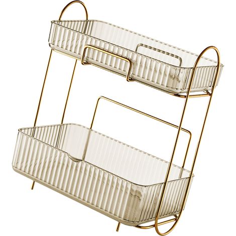Badezimmer-Organizer mit herausnehmbarer Schublade, großem Stauraum für Make-up, bernsteinfarben. Auch für die Waschtischplatte im Schlafzimmer geeignet. (1/5)