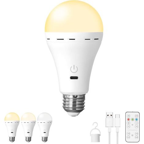 Wiederaufladbare LED-Lampe mit Akku E26 E27-Fassung Kabellos 2200 mAh 300 Lumen 3 Farbtemperaturen Dimmbar Timerfunktion Mit Fernbedienung und 1 (1/5)