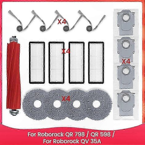 Roborock QR 798, QR 598, QV 35A Ersatzteile: Hauptwalze, Seitenbürste, HEPA-Filter, Wischtuch, Staubbeutel (1/5)