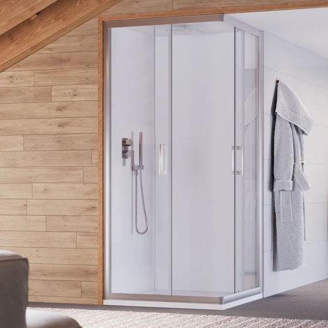 Cabine de douche 70 x 90 cm ouverture d angle deux portes coulissantes en verre transparent h 180 Java (1/4)