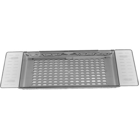 Vassoio universale retrattile e impermeabile per vasca da bagno, organizer per asciugamani, accessorio di lusso per il bagno, grigio traslucido (1/5)