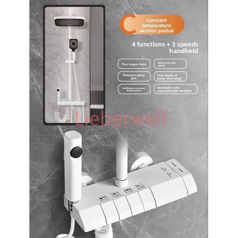 Premium Brass Thermostatic Shower Set for Home Use with Anthracite Gray High Pressure Rain Shower Head, Bathroom Shower System (1/5)