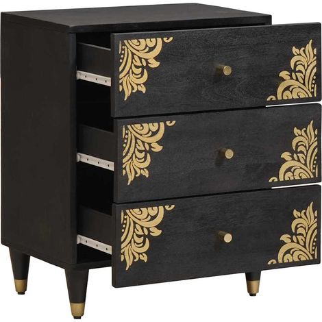 vidaXL Bedside Cabinet Black 50 x 33 x 62 cm Solid Mango Wood (1/4)