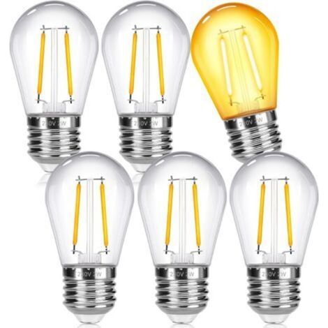 E27 LED-Lampe, 2 W, S14 Edison-Fassung, Kunststoff, 220 V, warmweiß (2700 K), nicht dimmbar, entspricht 20 W, S14 E27 Ersatzbirne für Lichterketten im Garten, 6er-Pack [Energieklasse] (1/5)