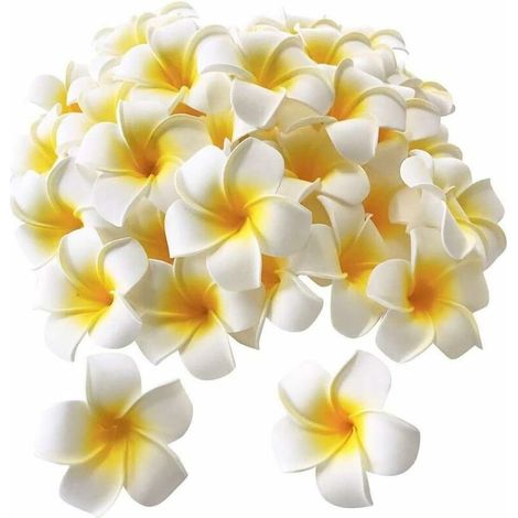 100 PièCes SéRies Mousse Blanche Frangipanier HawaaEn Artificiel Plumeria Fleur PéTales Casquette Chapeau de Cheveux Couronne Bricolage DéCoration de Mariage 4 Cm (1/5)