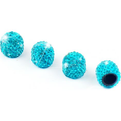 Bouchons de tige de valve, paquet de 4 bouchons de valve de pneu de voiture universels faits à la main avec strass en cristal, accessoires de voiture attrayants anti-poussière Bling（bleu） (1/5)
