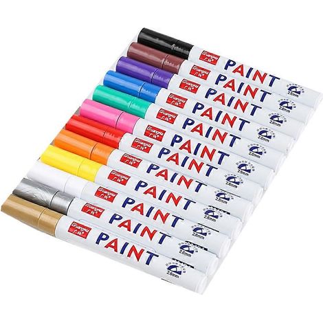 Lot de 12 marqueurs de peinture de couleurs variées pour pneus de voiture, métal, verre et caoutchouc, stylos permanents (1/4)