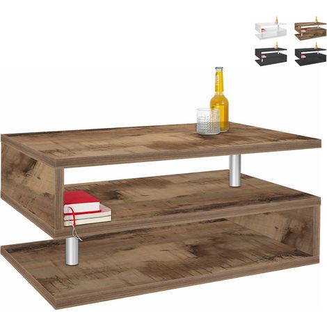 Table basse moderne rectangulaire 90x55cm 2 étagères Zeta 90 - bois neutre
