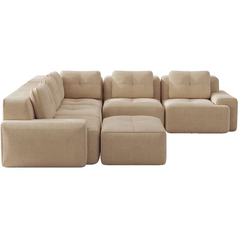 Sofá modular sin estructura para salón, chaise longue, tela de pana beige, 5 plazas, HOMVRA (1/5)
