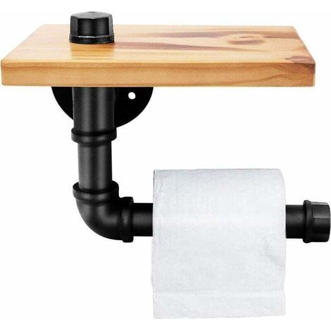 Supports de tuyauterie en fer industriel, étagères en bois, étagère murale de salle de bain en fer forgé, porte-papier toilette rétro. (1/4)