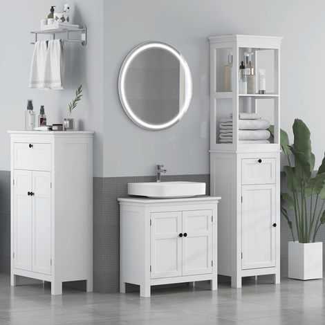 Mobilier Salle Bain Porte Tiroirs Étagère Réglable Compartiments Armoire Moderne Intérieur Blanc 40x30x165cm