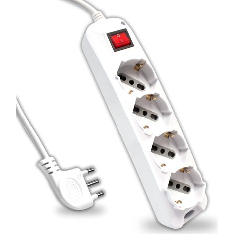 V-TAC Multipresa Elettrica con Interruttore e Cavo da 1,5 Metri - 4 Prese 10/16A Bipasso + Schuko - Spina 16A - Ciabatta Presa Elettrica per Casa, Ufficio, Negozio - Colore Bianco (1/5)