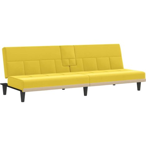 Sofá cama con portavasos tela amarillo claro 020019257