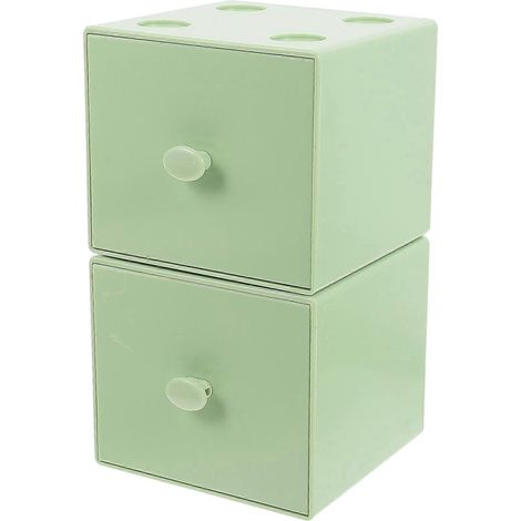 Lot de 2 tiroirs de rangement empilables pour bureau, boîte de rangement pour bijoux et maquillage-9.40X9.10X8.30CM-Light Green (1/2)
