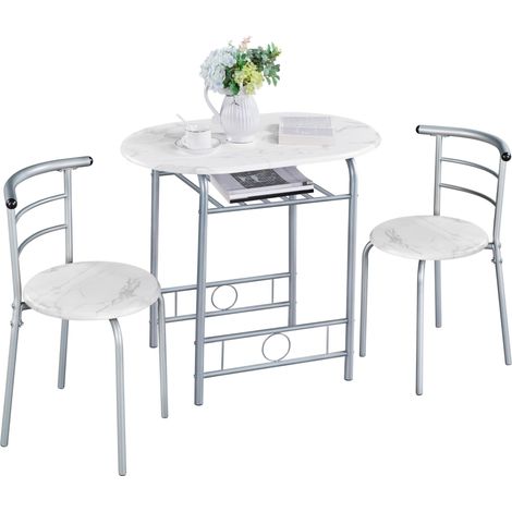 Ensemble Table à Manger et 2 Chaises avec Étagère 80cm Blanc (1/5)