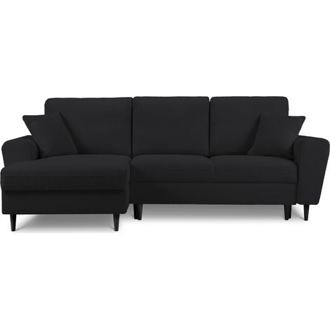 Canapé d'angle gauche convertible + box 4 places en bouclé noir (1/5)