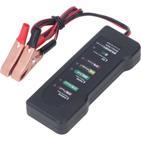 Testeur de batterie auto 12V avec pinces de test, détecteur de panne de batterie de voiture, affichage LED 6 indicateurs, outil de diagnostic pour véhicule, contrôleur d'état batterie (1/5)
