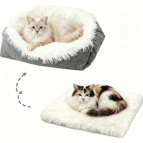 Panier Chat Chien 2 en 1 70x60CM Panier pour Chat Lavable en Peluche (1/5)