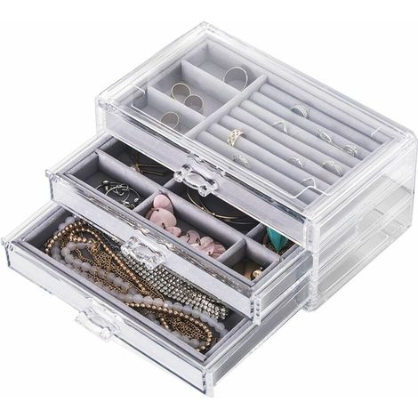 Boîte à bijoux, organisateur de bijoux à 3 niveaux, organisateur de bijoux pour femmes filles pour bagues, boucles d'oreilles, cadeaux de collier (1/5)