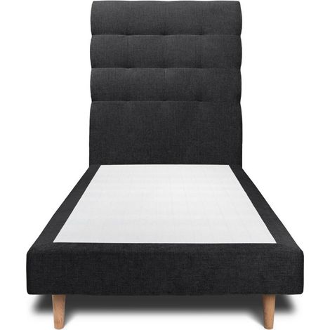 Lit 90x190cm avec tête de lit capitonnée tissu et sommier tapissier Noir - Hauteur totale : 29cm (1/4)