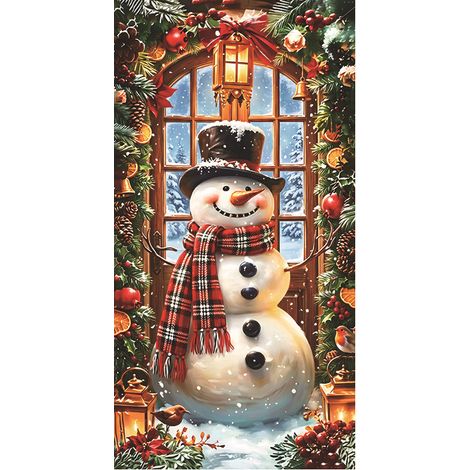 Nouvelle décoration de porte de Noël, motif cadeau du Père Noël, toile de fond pour une ambiance festive - 90 x 180 cm (perforée + ruban) - 9