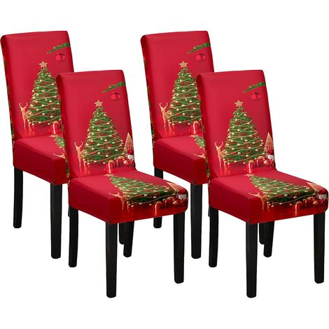 Juego de 4 fundas elásticas para sillas, decoración navideña, fundas modernas y universales extraíbles para sillas para fiestas navideñas. (1/5)