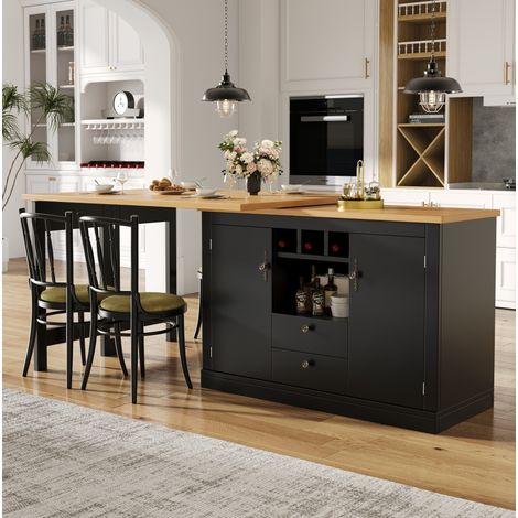 Mesa alta extensible 120–180 cm con almacenamiento, giro 360°, negro/natural HAVRYA (1/5)