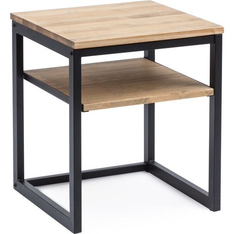 Mesita de noche ECO Three con estante 40x40x47cm Negra en madera maciza de pino acabado vintage estilo industrial Box Furniture (1/5)