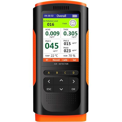 Moniteur de Qualité de l'air Rechargeable, Appareils Mesurant Qualité Air Intérieur, HCHO Detector Portable avec écran LCD Couleur, Testeur HCHO TVOC PM2,5/PM10 (1/5)