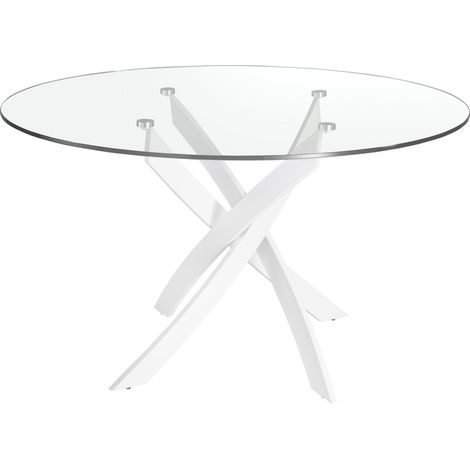 Table ronde verre trempé design Angel Cerda - Verre trempé avec pieds acier blanc (1/5)
