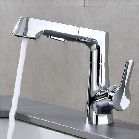 Robinet de cuisine avec douchette extractible, mitigeur de cuisine, robinet de cuisine pivotant à 360°, argent (1/5)