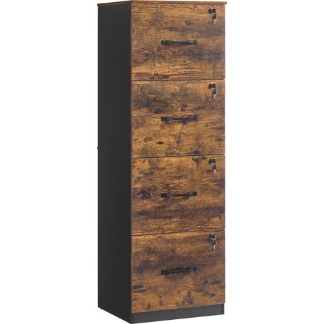 Caisson à 4 Tiroirs avec Serrure, pour Documents Format A4 et Lettre, Marron Rustique (1/5)