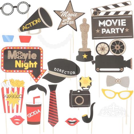 Tinksky Lot de 21 masques à thème cinéma, accessoires photo pour enterrement de vie de jeune fille, mariage, décoration, moustache, fête d'anniversaire (1/3)