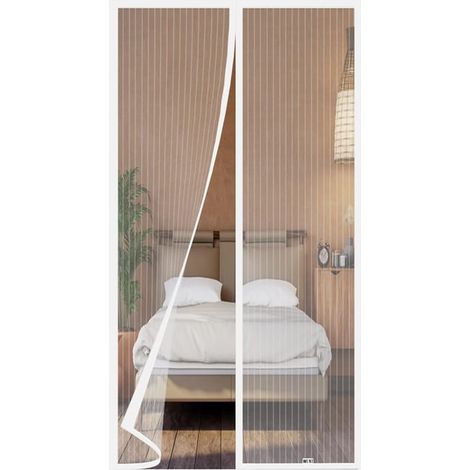 Moustiquaire magnétique de porte 120 x 210 cm, rideau à aimants pour porte de balcon et salon, blanc (1/5)