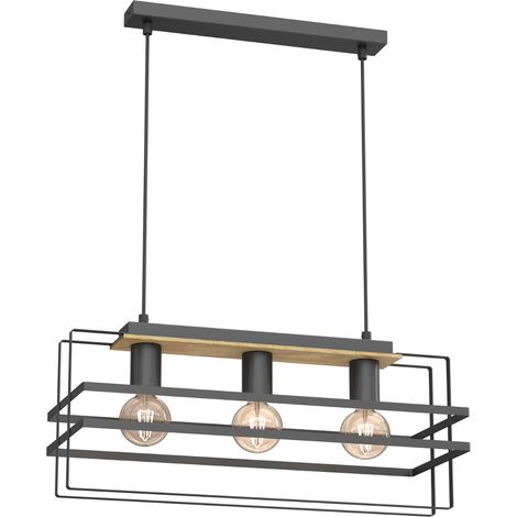 Lampada a sospensione industriale legno 57cm 3xE27 Kortez Luminex