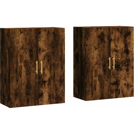 Lote de 2 armarios de pared elegantes madera contrachapada 69,5 x 34 x 90 cm ahorradores de espacio estilo contemporáneo en madera roble ahumado 020055356 (1/5)