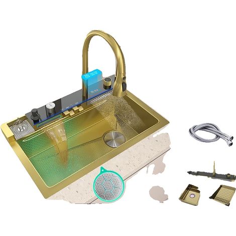 Évier de cuisine, simple cuve, acier inoxydable 304, 8046-Or-FM-C (1/2)