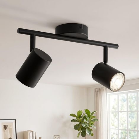 Luminaire Plafonnier 2 Spots Orientable GU10, Noir, Sans Ampoule Métal Rampe Spot de Plafond, Moderne Luminaire Intérieur, Plafonnier Spot Ou Applique Murale pour Cuisine Salon Couloir (1/5)