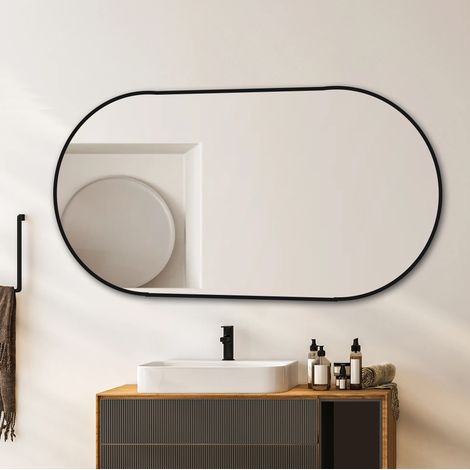 Specchio da parete ad arco 60x120 cm in vetro, cornice nera in alluminio orientabile FloraGrace (1/5)