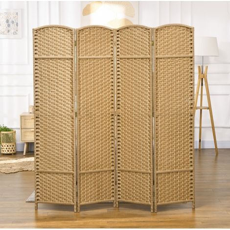 Biombo plegable de 4 paneles de madera y polipropileno, 160 x 170 cm, natural DESVIAE (1/5)