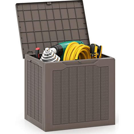Coffre de Rangement Extérieur 96 L avec Couvercle Verrouillable et Texture en Rotin Tressé, Boîte de Rangement Étanche, Marron (1/5)