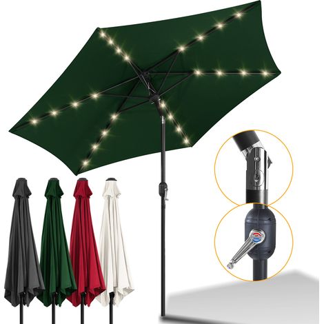 Parasol avec LED et housse de protection 270 cm vert - manivelle - protection UV hydrofuge pliable - Parapluie de marché (1/5)