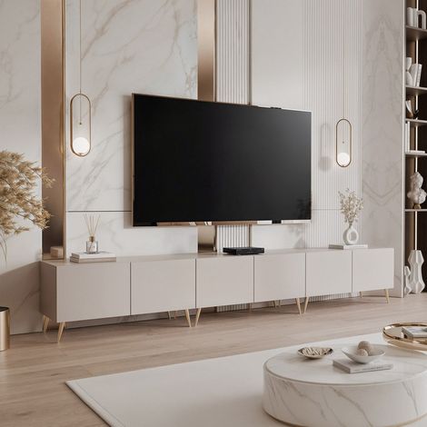 Meuble TV ANGEL - avec LED - 300x40x49 cm - 6 portes sans poignées - Cachemire (1/5)