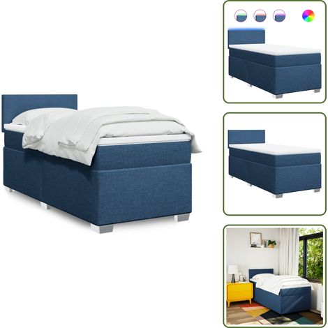 Sommier à lattes de lit avec matelas Bleu 90x190 cm Tissu - Lit Plateforme - Lit Design - Lit Moderne - Lit Double - Literie