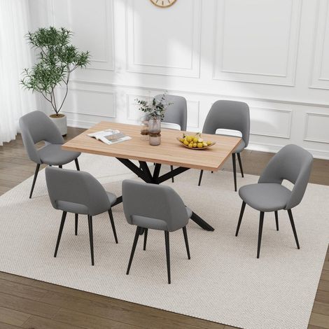 Esstisch-Set mit 6 Cord-Stühlen, rechteckig 140x80cm, nordisch-modern, hellgrau (1/5)