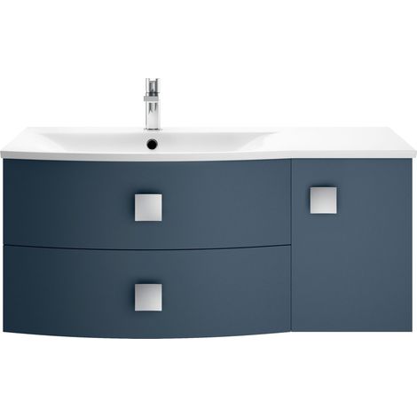 Gentleshaw Contemporary 1 Door 2 Drawer Left-Hand Wall Hung Vanity Unit with Curved Basin, Mineral Blue, 1000mm
