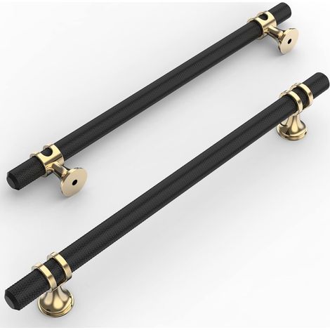 Lot de 2 poignées de porte d'armoire noires, trou central de 192 mm, poignées d'armoire de cuisine, adaptées aux tiroirs, commodes, placards et p